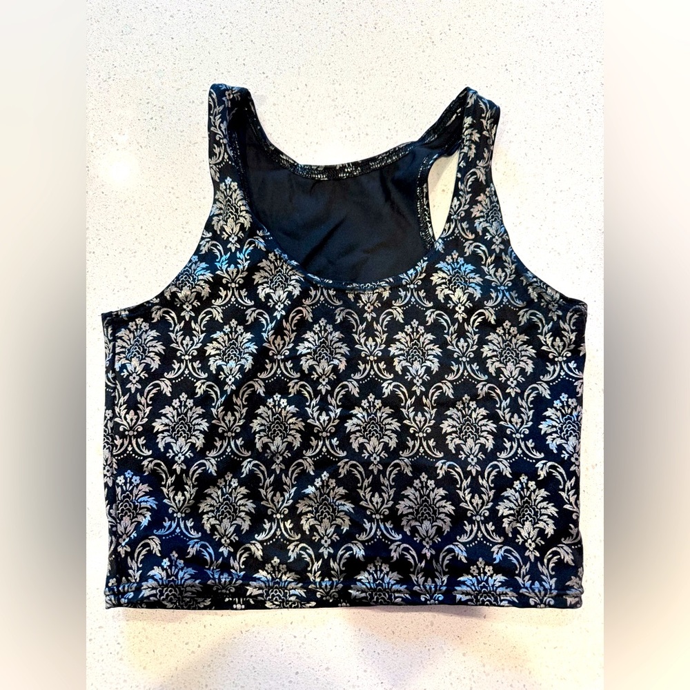 Blackmilk Wallpaper Print Shiny Reversible Crop Top - Large